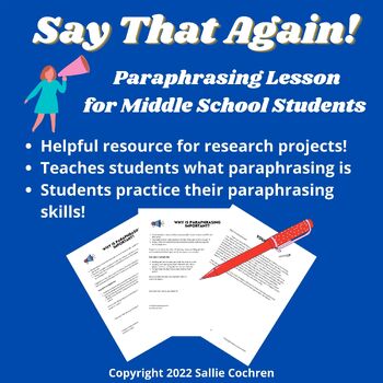 Preview of Say That Again! Paraphrasing Lesson for Middle School Students