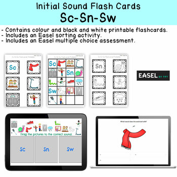 Preview of Sc Sn Sw Flash Cards for Memory or Sorting & Easel
