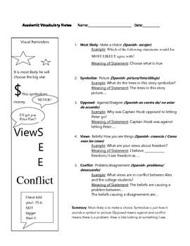 Preview of Scaffolded Academic Vocabulary for Language Arts