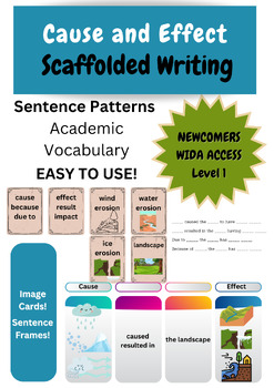 Preview of Scaffolded Cause/Effect Writing Task ESL, ELD, EL Level 1 Newcomers  SLIDES!