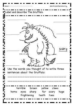 the gruffalo character descriptive writing ks1 kindergarten tpt