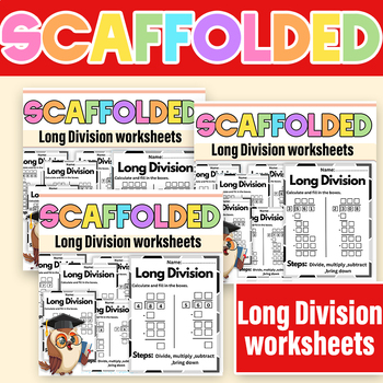 Preview of Scaffolded Long Division Practice Dividing by 1 Digit Divisors Worksheets Bundle