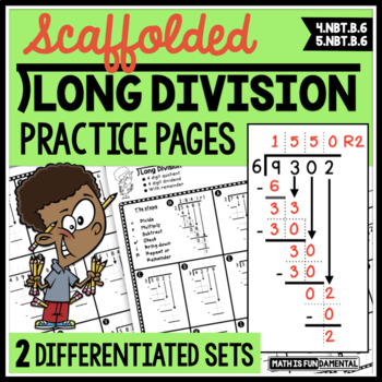 Preview of Scaffolded Long Division Practice Packet - a unit of differentiated worksheets