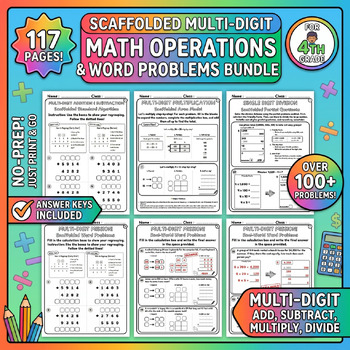 Preview of Scaffolded Multi-Digit Math Operations & Word Problems Bundle | 4th Grade Math