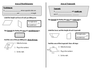 Preview of Scaffolded Notes: Finding the Area of Parallelograms and Trapezoids