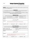 Scaffolded Notes - Integer Exponent Properties (Math 1 & Math 2)