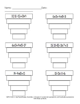 Preview of Scaffolded Order of Operations Worksheet
