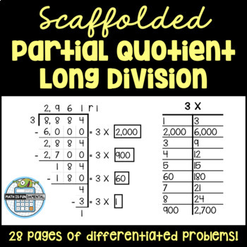 Preview of Scaffolded Partial Quotient Big 7 Long Division Unit Practice - 28 worksheets