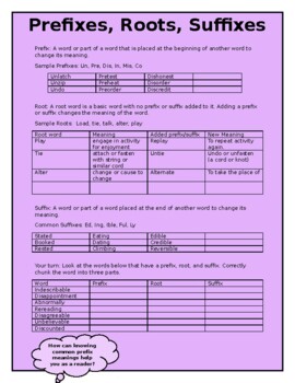 Preview of Scaffolded Prefix/Suffix/Root Anchor Chart with Fill in the Blanks