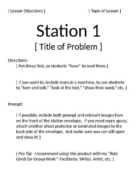 Preview of Scaffolded Problem-Solving Stations - Template for Prompt Sheet