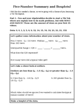 Preview of Scaffolded Review: Five-Number Summary and Boxplots