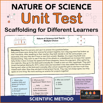Preview of Scaffolded Scientific Method Unit Test | Nature of Science