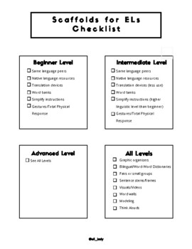 Preview of Scaffolds for Multilingual Learners/English Learners Checklists ESL/ELD