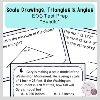 Preview of Scale Drawings, Angles & Triangle EOG Review *BUNDLE* | Grade 7 Math | Test Prep