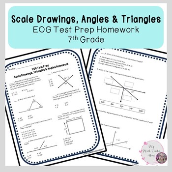 Preview of Scale Drawings, Angles & Triangle EOG Review Homework | Grade 7 Math | Test Prep