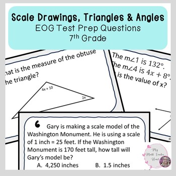Preview of Scale Drawings Angles & Triangle EOG Review Questions | Grade 7 Math | Test Prep