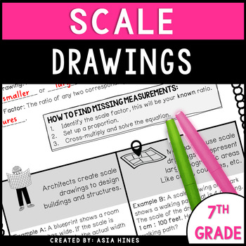 Preview of Scale Drawings Guided Notes + Practice Worksheet Scale Factor 7th Grade