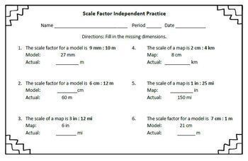 Scale Factor Proportions Quick Check Worksheet with Answer Key | TpT
