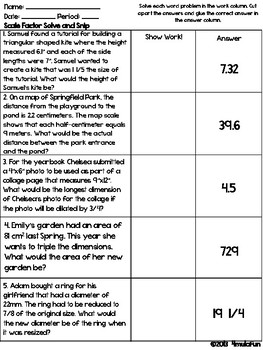 Scale Factor Word Problems Solve and Snip- Common Core & TEKS | TpT