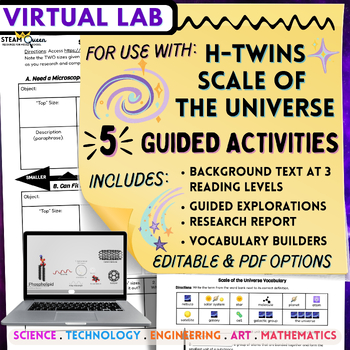 Preview of Scale Of The Universe HTwins: 5 Task Pack Scavenger Hunt Vocabulary & More! 