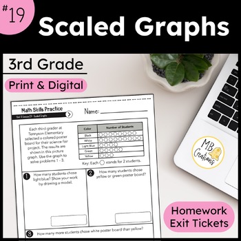 Preview of Scaled Graph Problems Worksheet & Slides L19 3rd Grade iReady Math Exit Tickets
