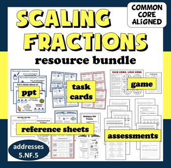 Preview of Scaling Fractions bundle - ppts, task cards, game, and printables