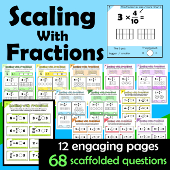 Preview of Scaling with Fractions Worksheets - multiply fractions by whole numbers w models