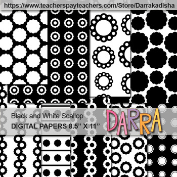 Preview of Scallop Background Black and White Digital Papers