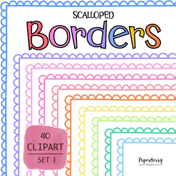 Scalloped Page Borders , 40 Colorful Rainbow Clip Art Frames #SET 1