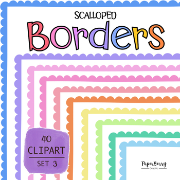 Preview of Scalloped Page Borders , 40 Colorful Rainbow Clip Art Frames #SET 3