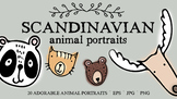 Scandinavian Animal Portraits Doodle Illustration Vector C