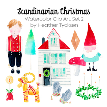 Preview of Scandinavian Christmas Watercolor Clip Art: Set 2 of 3
