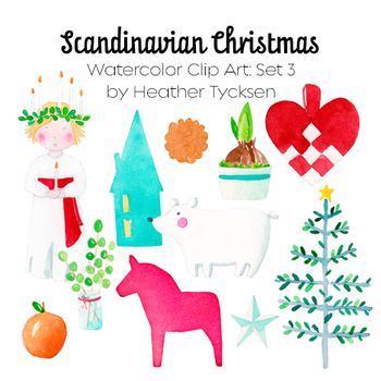 Preview of Scandinavian Christmas Watercolor Clip Art: Set 3 of 3