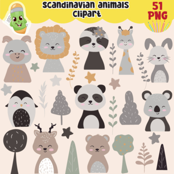 Preview of Scandinavian clipart, nursery animals clip art, minimal and simple clipart, cute