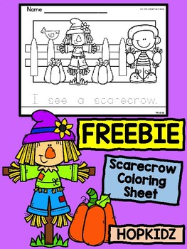 Preview of Scarecrow Coloring and Tracing Printable, Fall Coloring, Sight words, FREEBIE