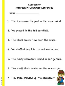 Preview of Scarecrow Montessori Grammar Sentences