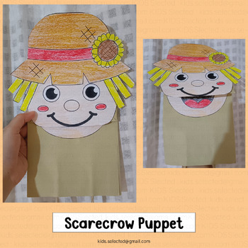 Preview of Scarecrow Puppet Fall Craft Autumn Activities Paper Bag Template Halloween