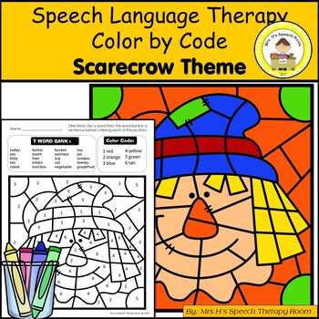 Preview of Scarecrow Theme Speech Therapy Color By Code Grab and Go Activity