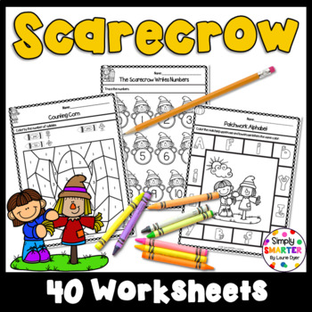Preview of Scarecrow Themed Kindergarten Math and Literacy Worksheets and Activities