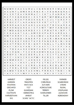 Scarecrow Word Search Puzzle No prep Activity Worksheets, Morning Work