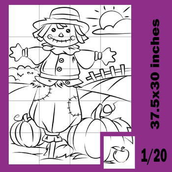 Preview of Scarecrow collaborative poster art coloring pages / fall bulletin board craft.V1