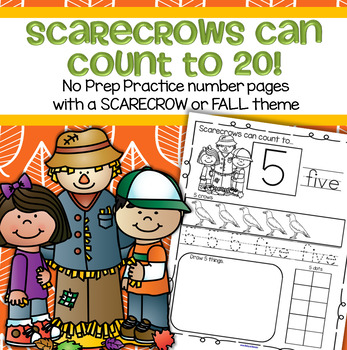 Preview of Scarecrow Fall Number Sense Printables 1-20 Counting Recognition Tracing No Prep