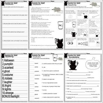 Scaredy-Cat Splat! Halloween Read Aloud Book Companion Reading  Comprehension Worksheets