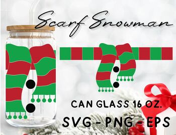 Scarf Snowman Christmas libbey 16 Oz can glass Wrap Svg by BlackSnowShopTH
