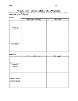 Preview of Scarlet Ibis - Resolution and Climax Worksheet