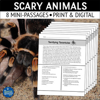 Scary Animals Reading Comprehension Passages by The Brighter Rewriter
