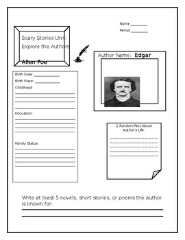 Preview of Scary Stories: Authors Research Template
