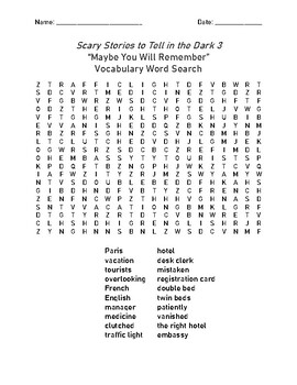 Preview of Scary Stories to Tell in the Dark 3: "Maybe You Will Remember" Word Search