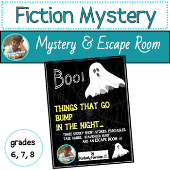 Preview of Scary Story Collection for  Middle School: Escape Room, Task Cards, Printables