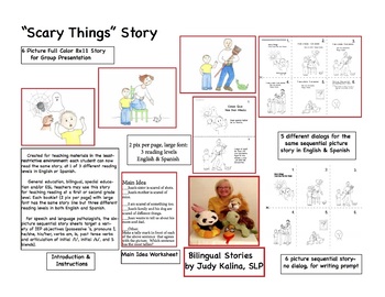 Preview of Scary Things Story with 5 different dialogs & 3 reading levels English & Spanish